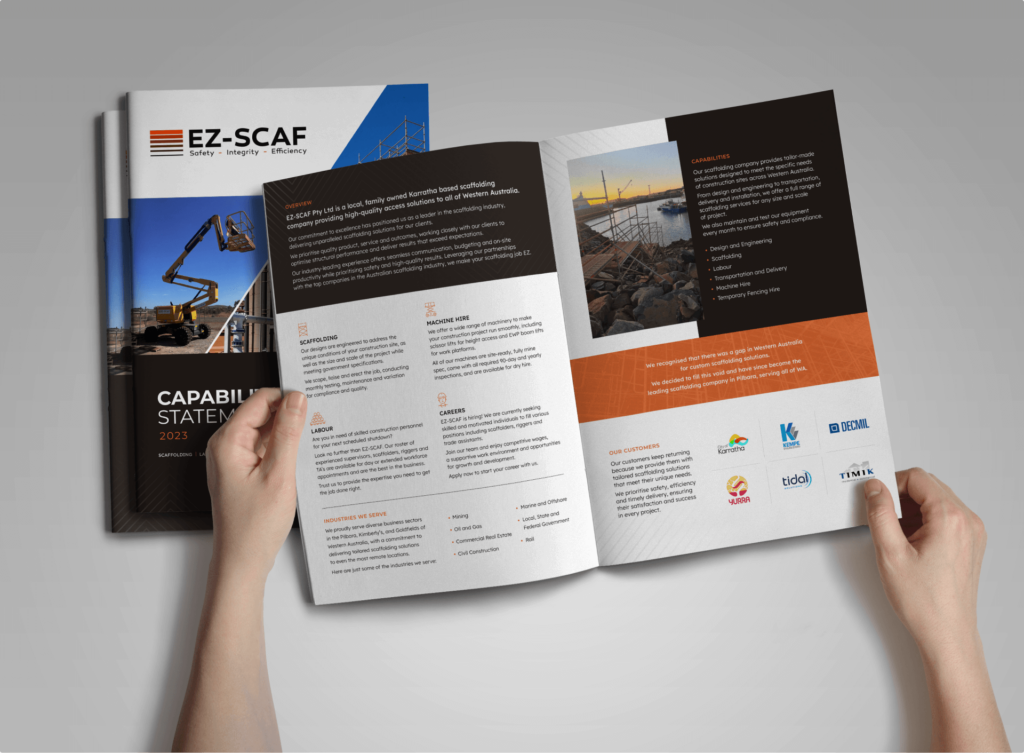 Capability statement design and copy for scaffolding business EZ-SCAFF.